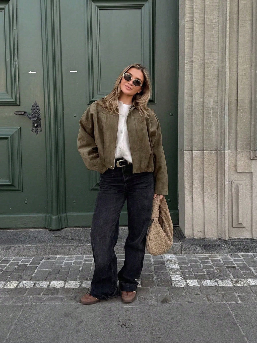 Women's Oversized Bomber Jacket with Stand Collar - 5