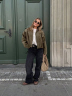 Women's Oversized Bomber Jacket with Stand Collar - 5