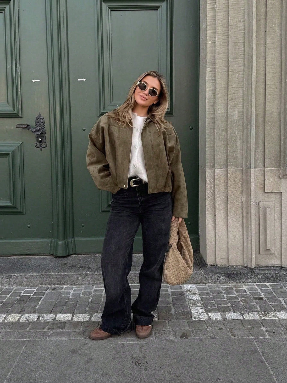 Women's Oversized Bomber Jacket with Stand Collar - 5