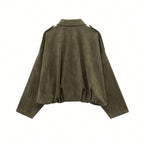 Women's Oversized Bomber Jacket with Stand Collar - 2
