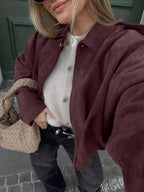 Women's Oversized Bomber Jacket with Stand Collar - Bordeaux