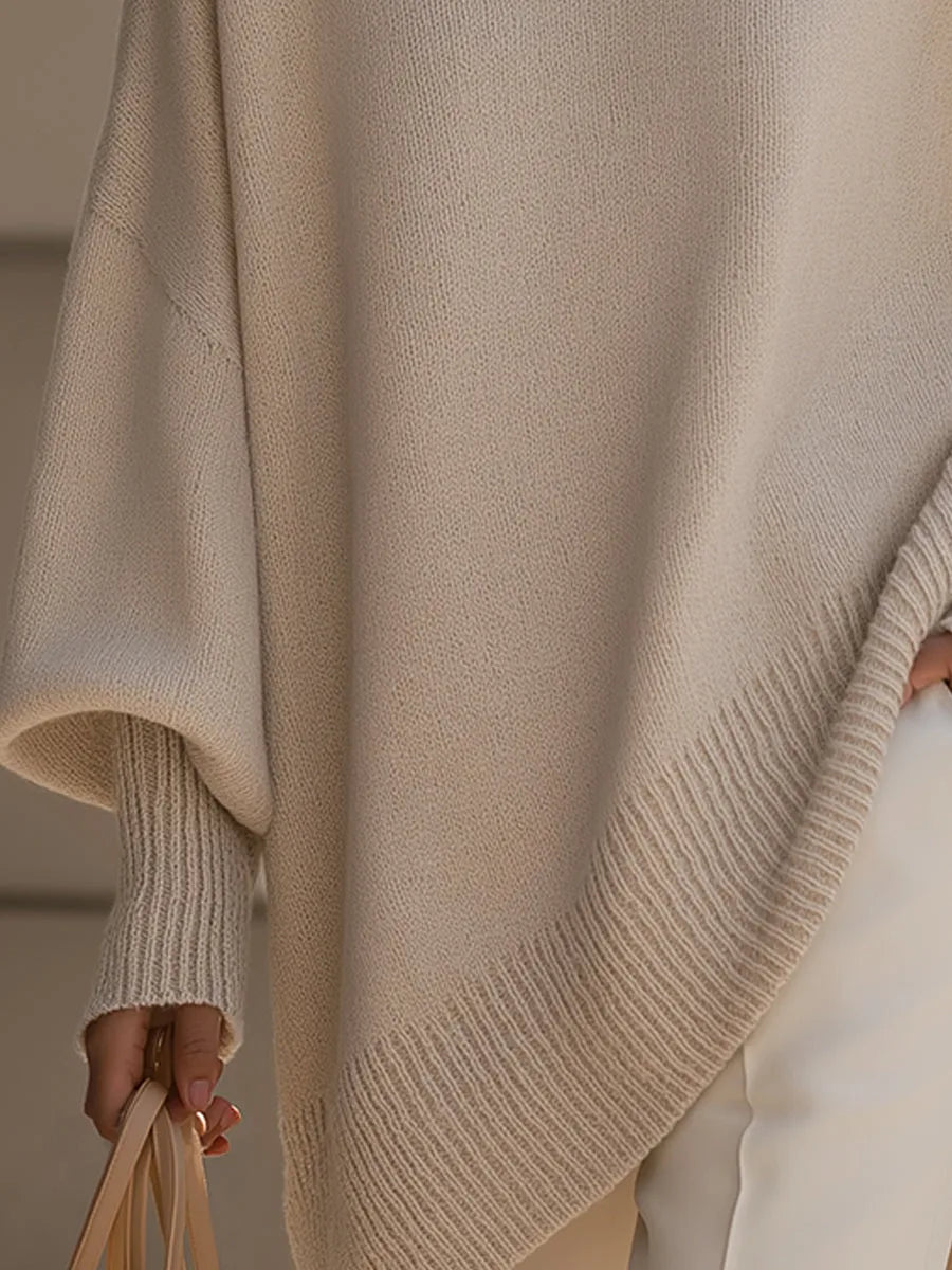 Women's Oversized Jumper with Round Neck and Ribbed Trims - 3