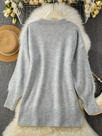 Women's Oversized Jumper with Round Neck and Ribbed Trims - 10