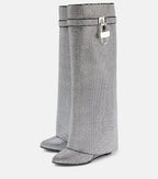Women's Sparkly Wedge Boots with Crystal-Look Embellishment - 8