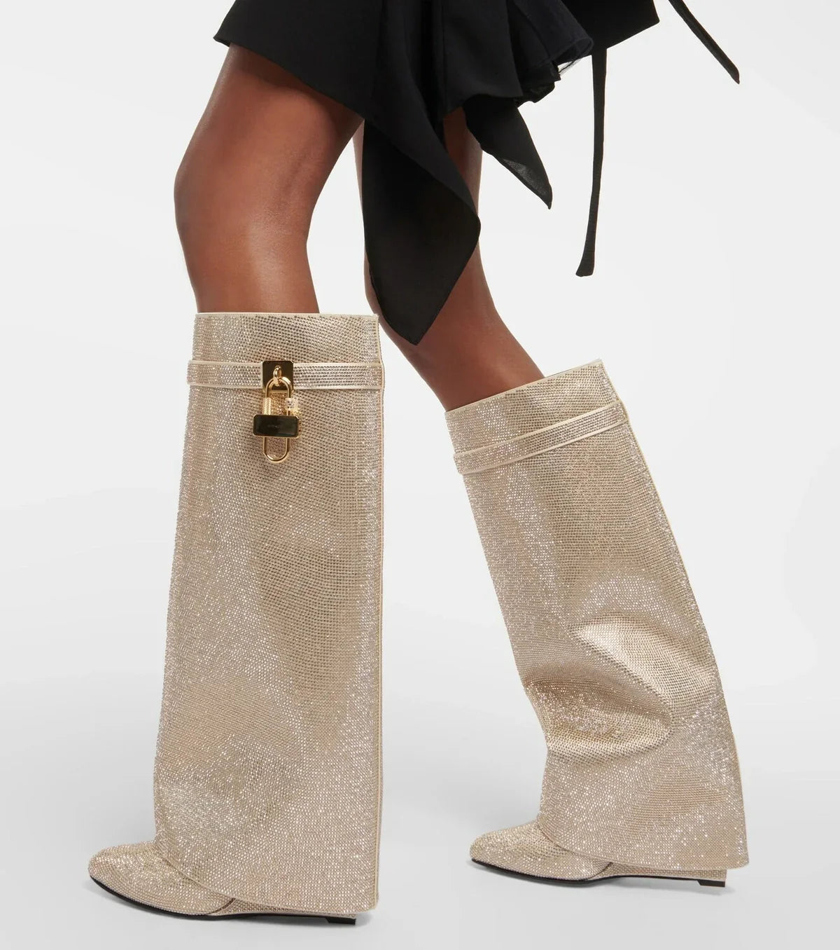 Women's Sparkly Wedge Boots with Crystal-Look Embellishment - 2