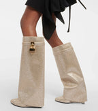 Women's Sparkly Wedge Boots with Crystal-Look Embellishment - 2