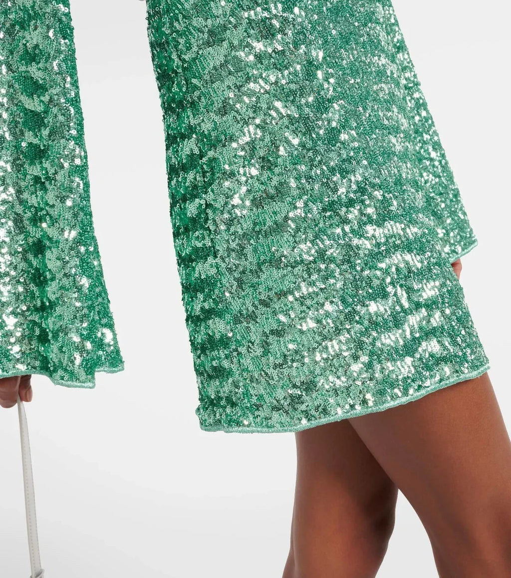 Women's Sequin Mini Dress with V-Neck and Ring Detail - 9