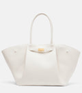 Women's Structured Tote Bag with Gold-Tone Clasp - White