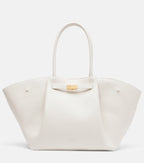 Women's Structured Tote Bag with Gold-Tone Clasp - White