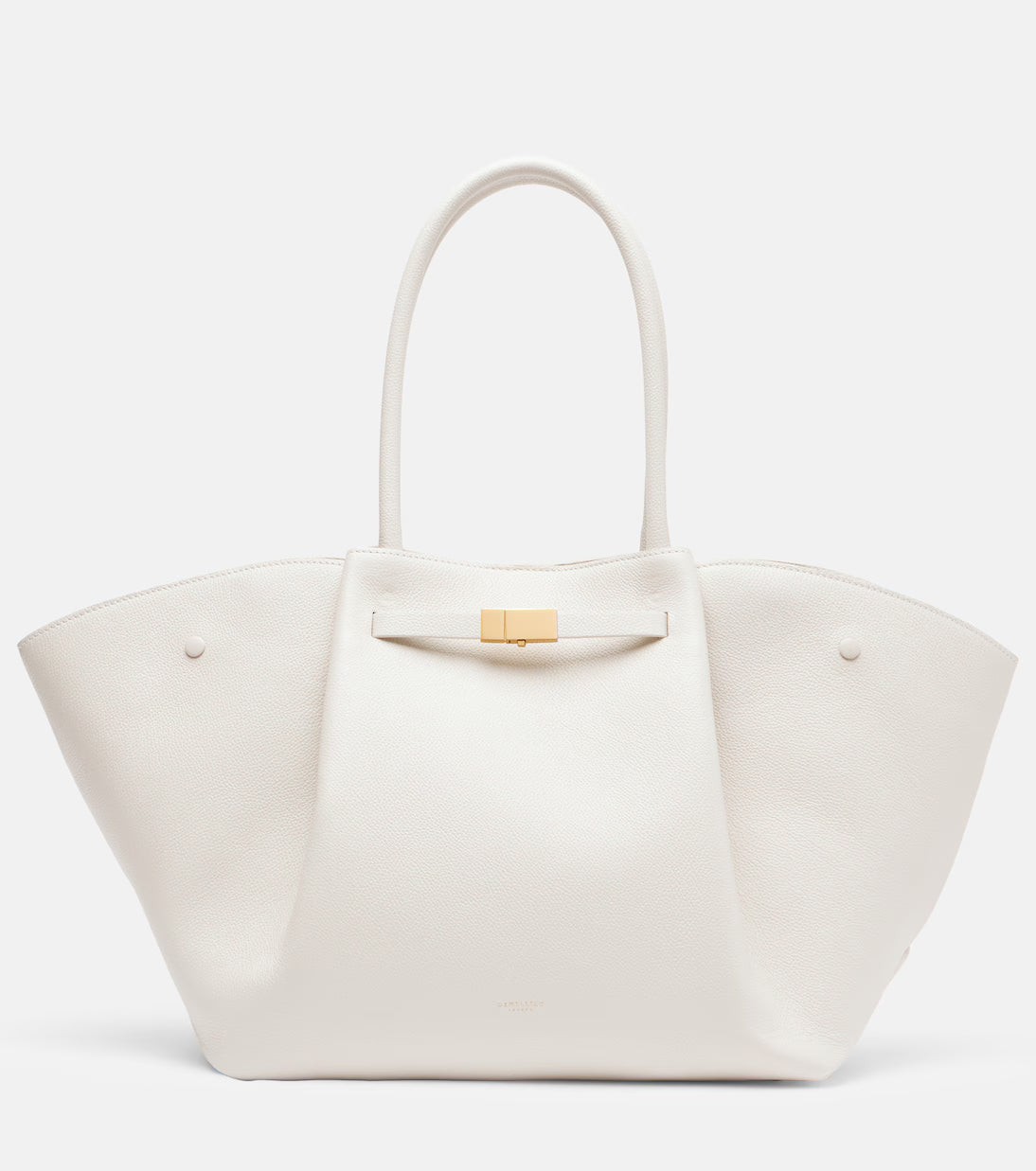 Women's Structured Tote Bag with Gold-Tone Clasp - White