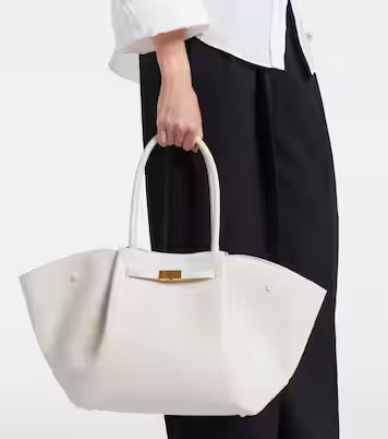 Women's Structured Tote Bag with Gold-Tone Clasp - 13