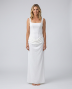 Women's Evening Maxi Dress with Structured Bodice and Draped Skirt - 5