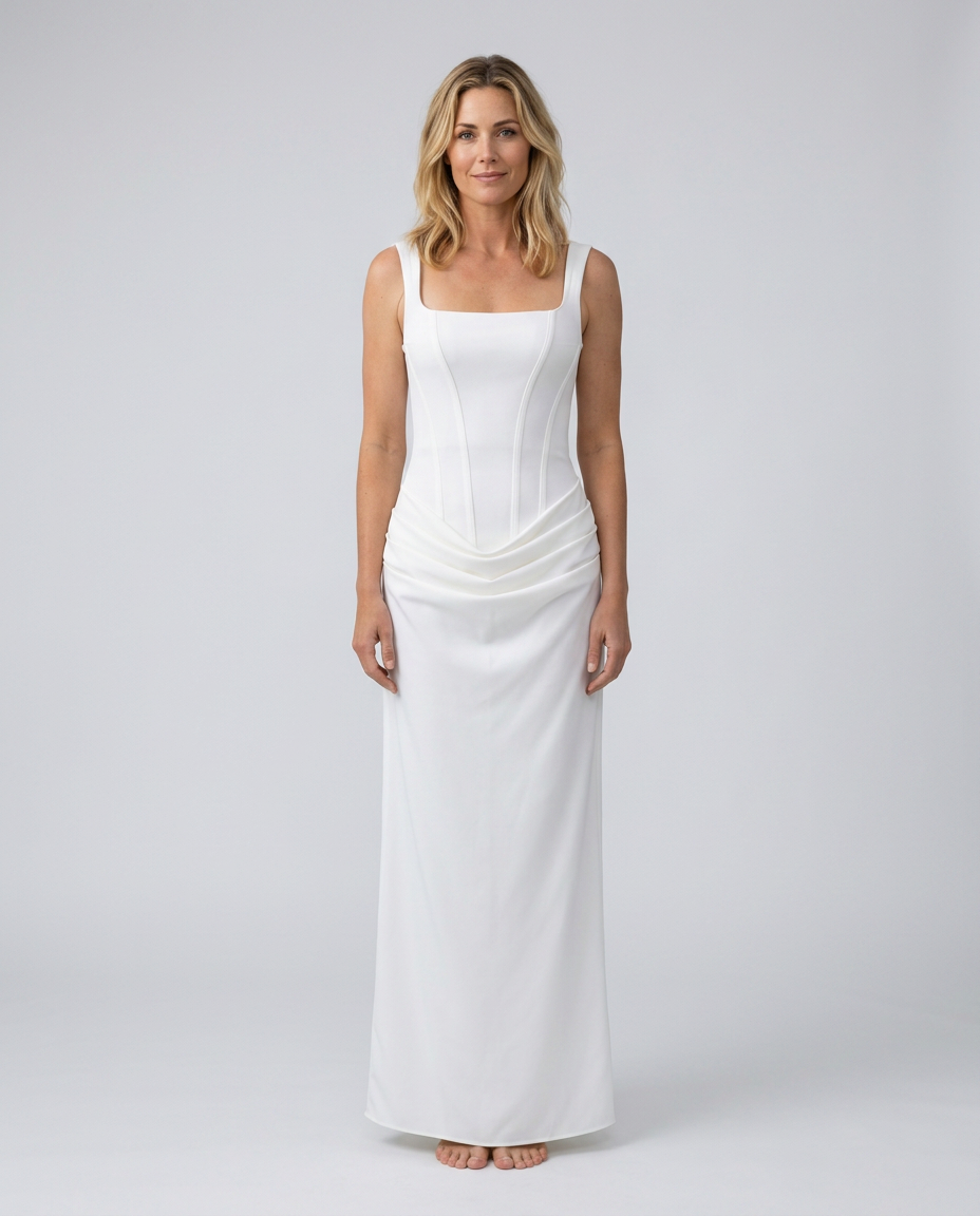 Women's Evening Maxi Dress with Structured Bodice and Draped Skirt - 5