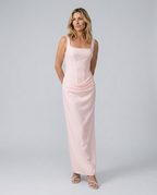 Women's Evening Maxi Dress with Structured Bodice and Draped Skirt - 2