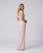 Women's Evening Maxi Dress with Structured Bodice and Draped Skirt - 3