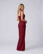 Women's Evening Maxi Dress with Structured Bodice and Draped Skirt - 10