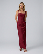 Women's Evening Maxi Dress with Structured Bodice and Draped Skirt - 9