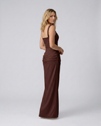 Women's Evening Maxi Dress with Structured Bodice and Draped Skirt - 16