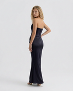Women's Strapless Corset Maxi Dress with Draped Skirt - 14