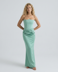 Women's Strapless Corset Maxi Dress with Draped Skirt - Sage Green
