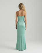 Women's Strapless Corset Maxi Dress with Draped Skirt - 3