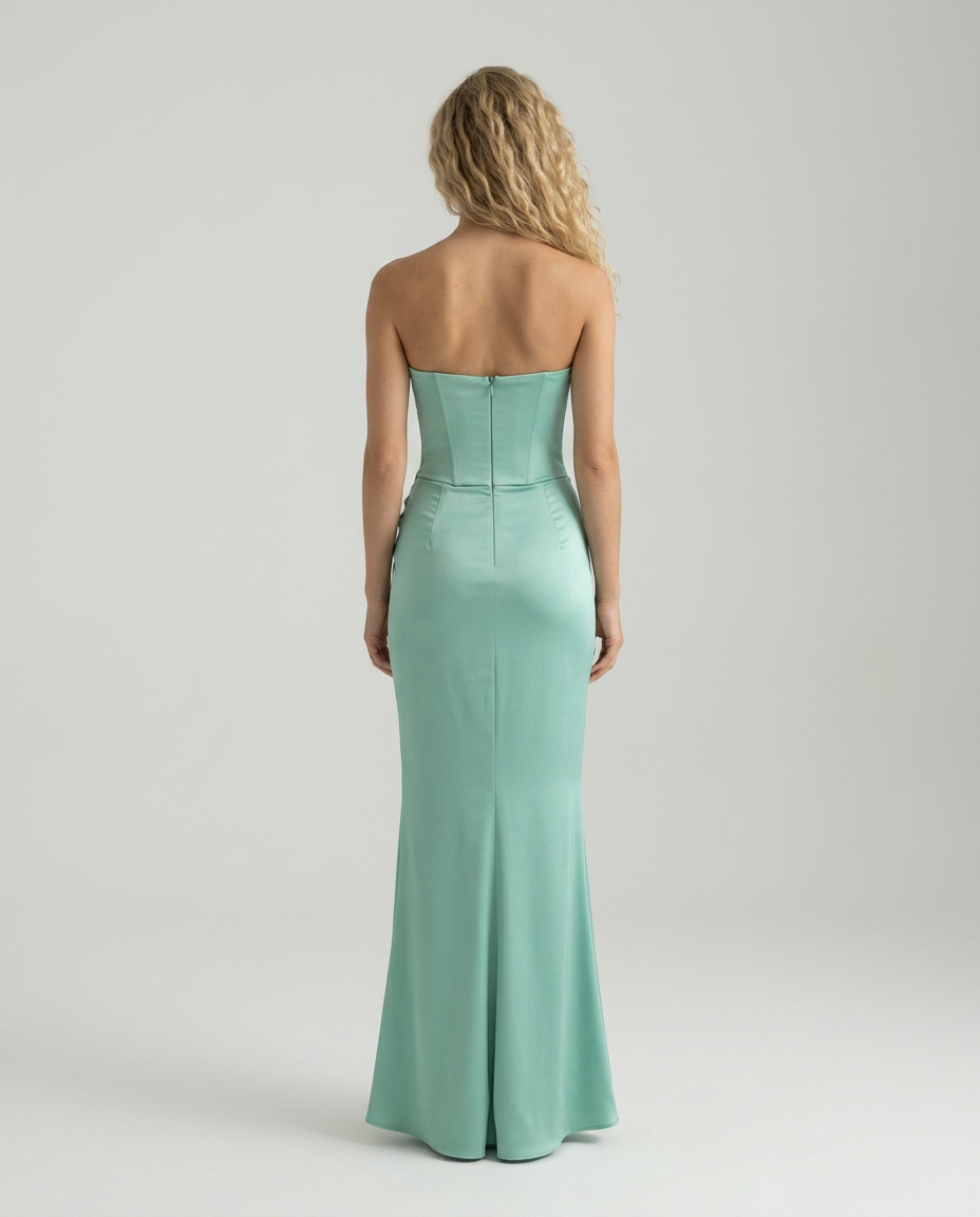 Women's Strapless Corset Maxi Dress with Draped Skirt - 3