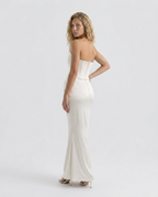 Women's Strapless Corset Maxi Dress with Draped Skirt - 21