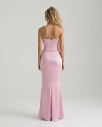 Women's Strapless Corset Maxi Dress with Draped Skirt - 6
