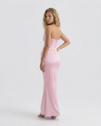 Women's Strapless Corset Maxi Dress with Draped Skirt - 7