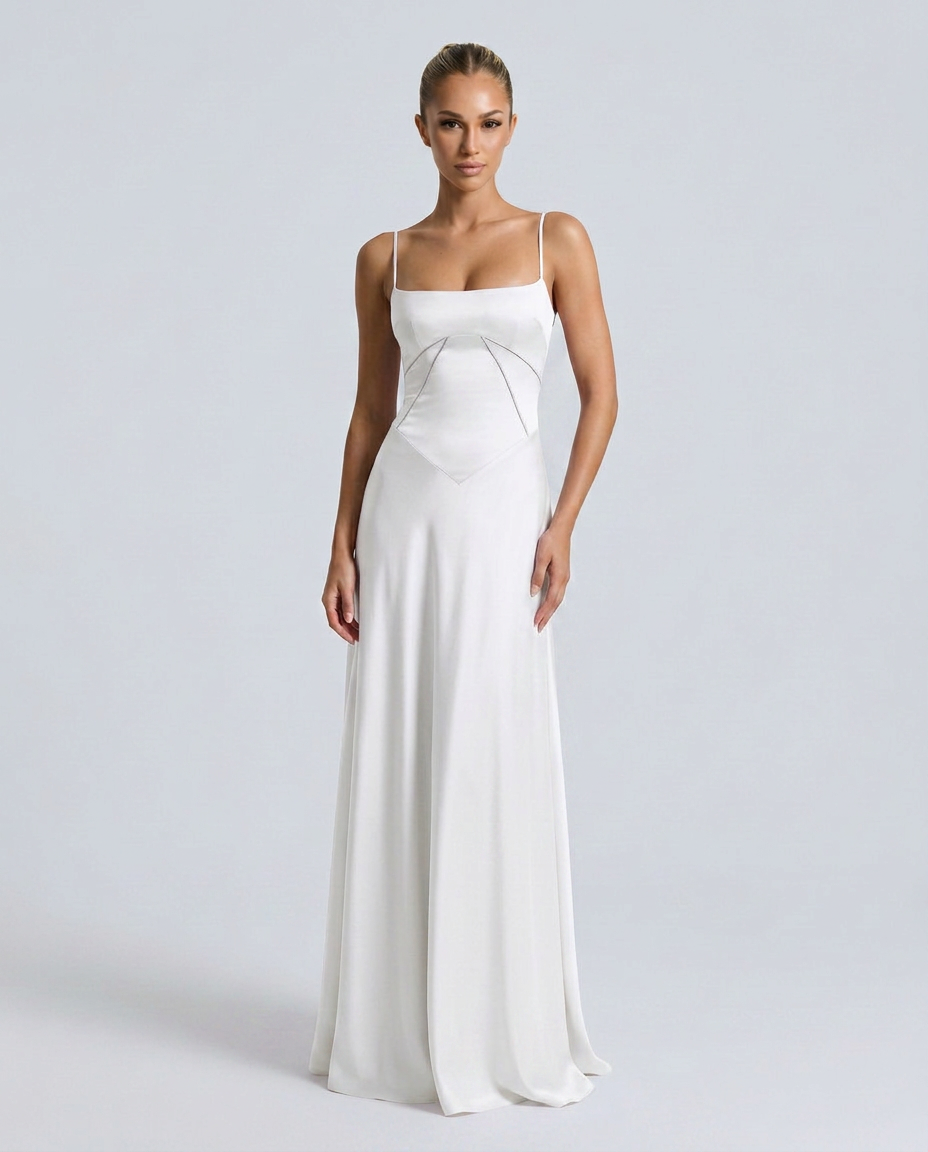 Women's Evening Maxi Dress with Lace-Up Back and Structured Bodice - 6