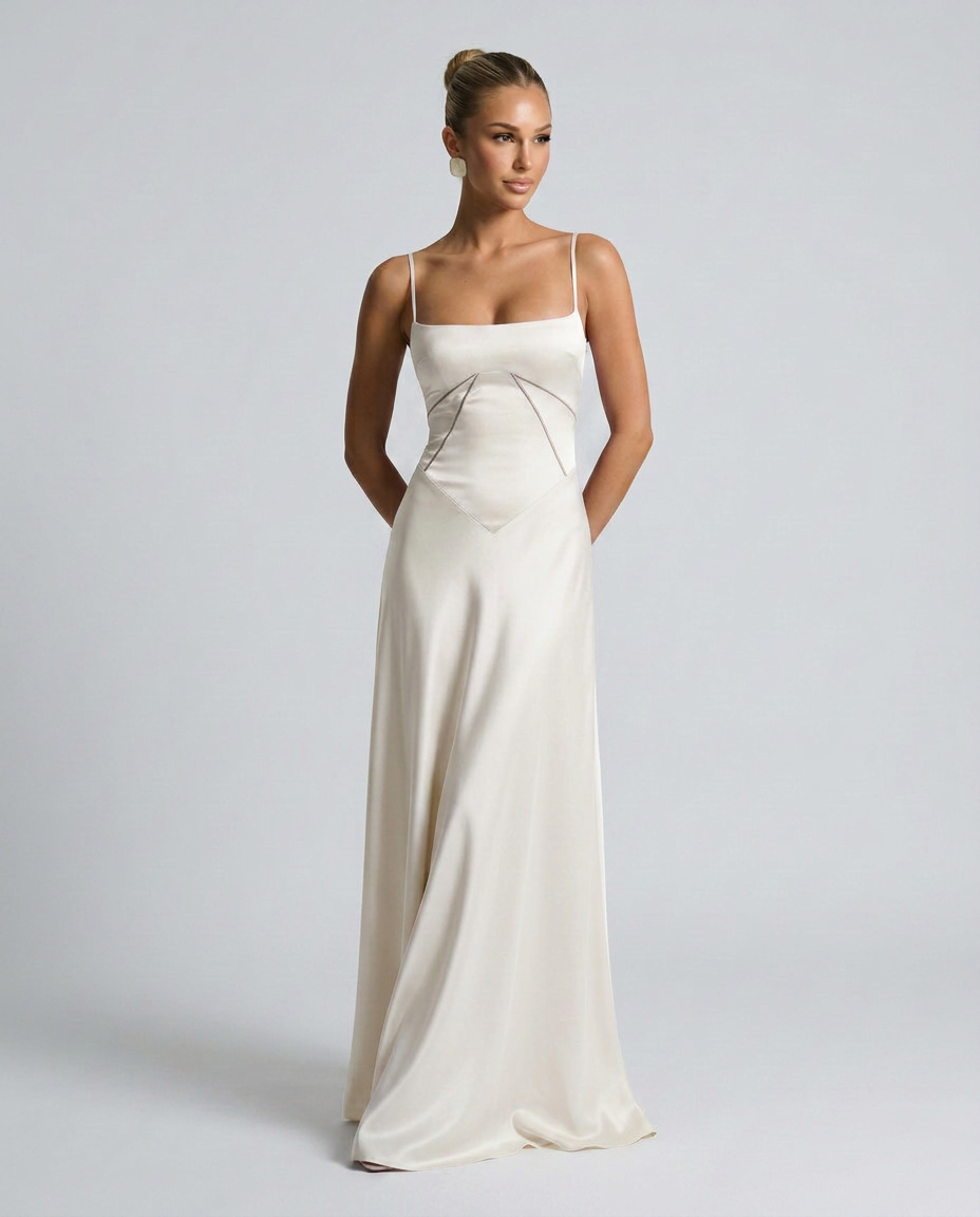 Women's Evening Maxi Dress with Lace-Up Back and Structured Bodice - 7