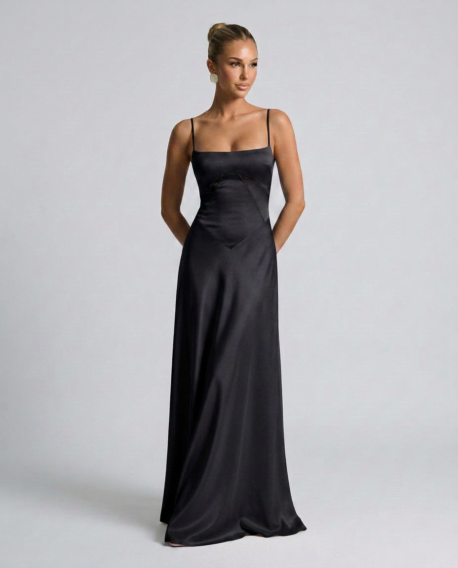 Women's Evening Maxi Dress with Lace-Up Back and Structured Bodice - 17