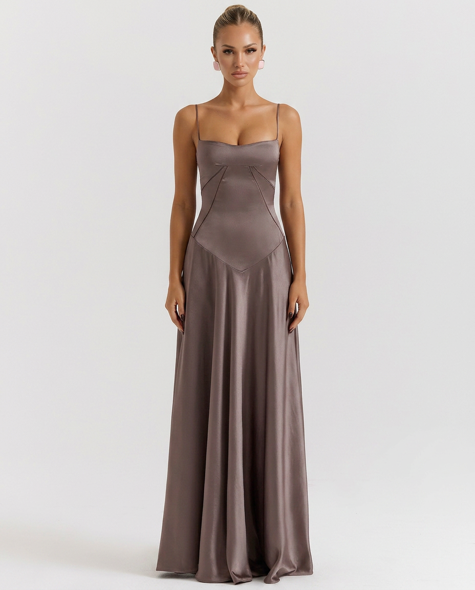 Women's Evening Maxi Dress with Lace-Up Back and Structured Bodice - 2