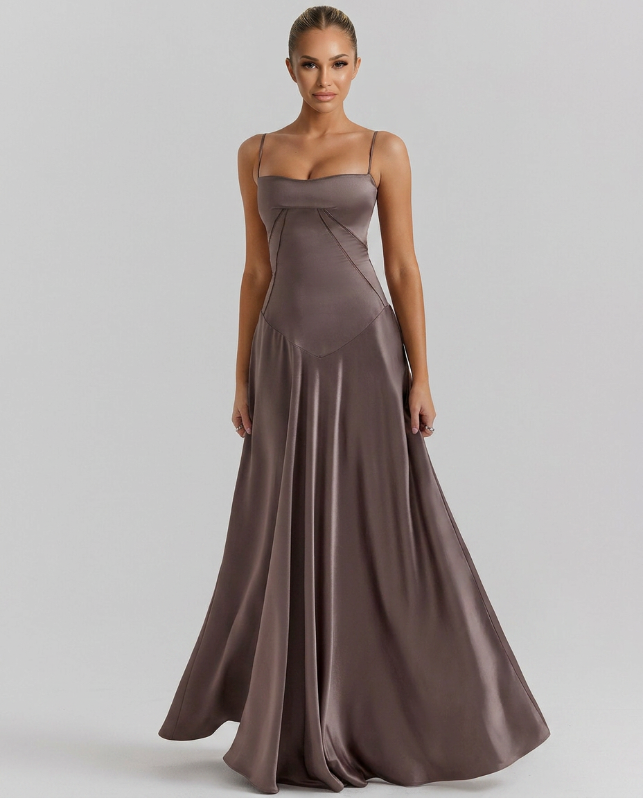 Women's Evening Maxi Dress with Lace-Up Back and Structured Bodice - 4