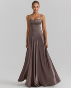 Women's Evening Maxi Dress with Lace-Up Back and Structured Bodice - 4