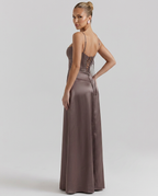 Women's Evening Maxi Dress with Lace-Up Back and Structured Bodice - 3