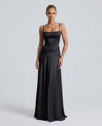Women's Evening Maxi Dress with Lace-Up Back and Structured Bodice - 16