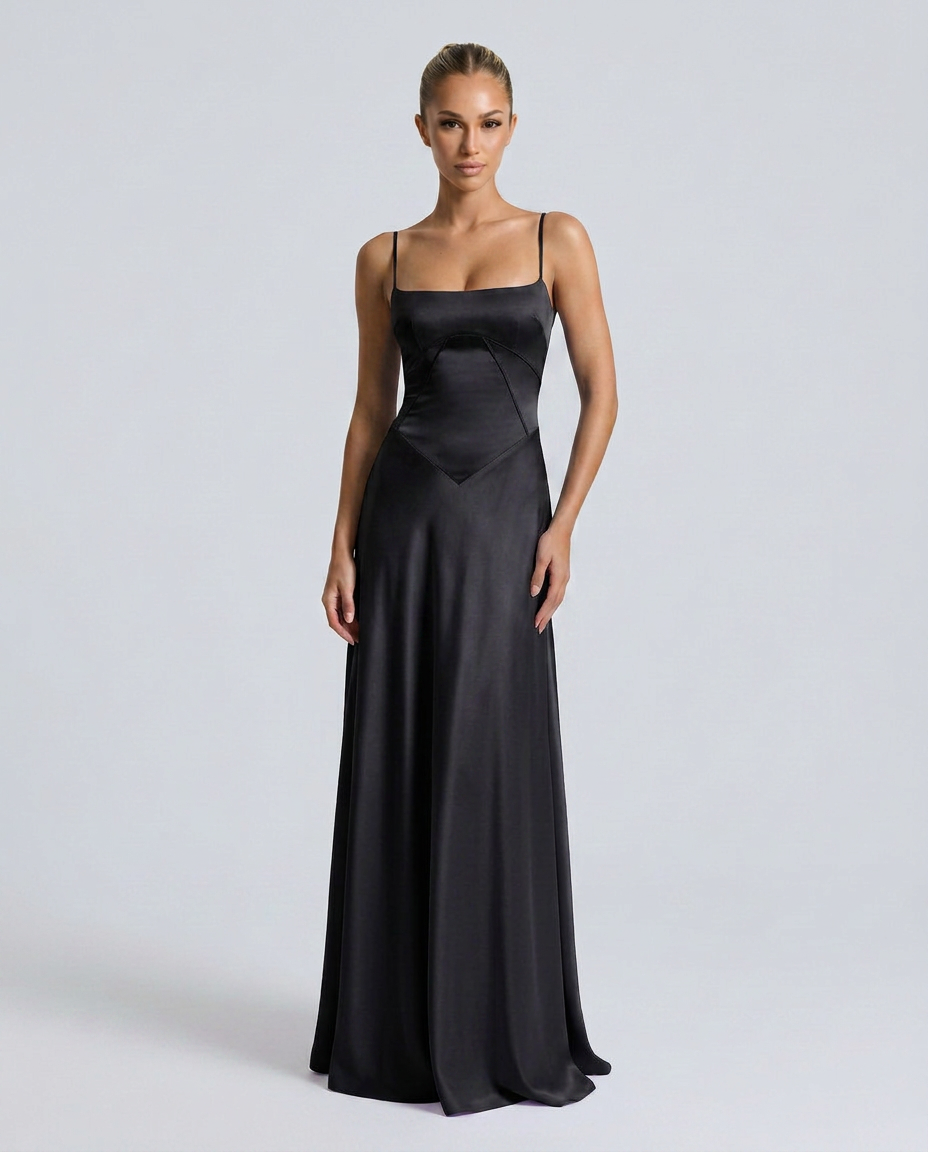 Women's Evening Maxi Dress with Lace-Up Back and Structured Bodice - 16