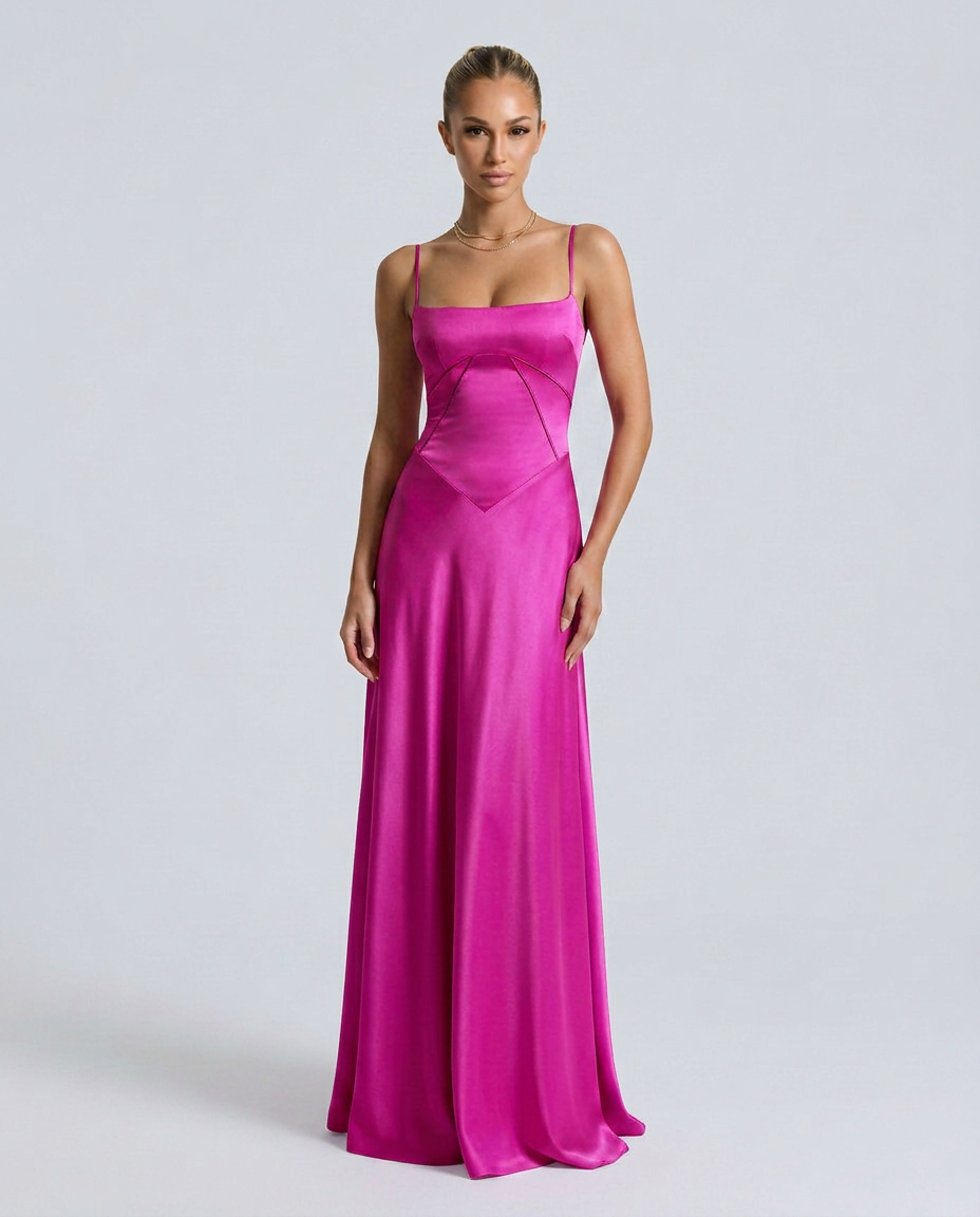 Women's Evening Maxi Dress with Lace-Up Back and Structured Bodice - 13