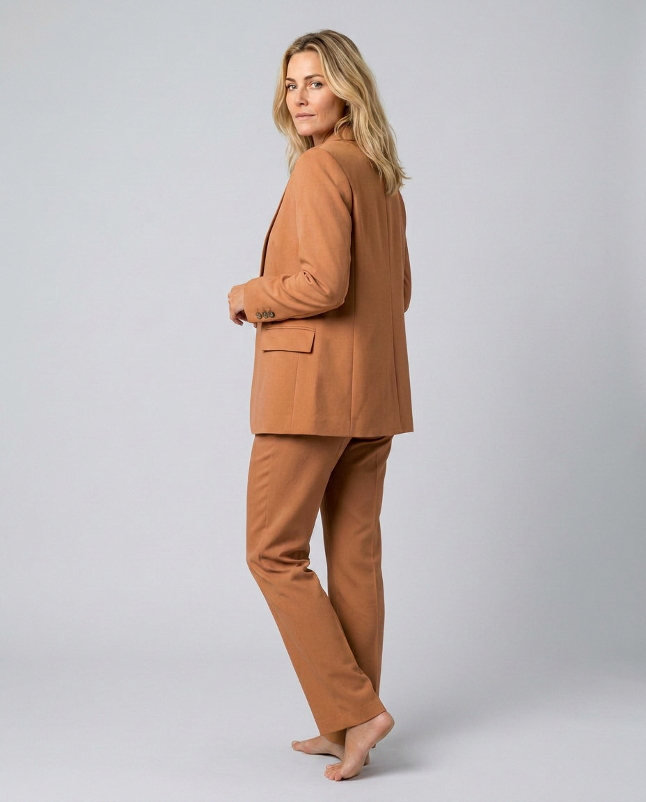 Women's Blazer Set with Straight-Leg Trousers, Tailored Lapel Collar - 17