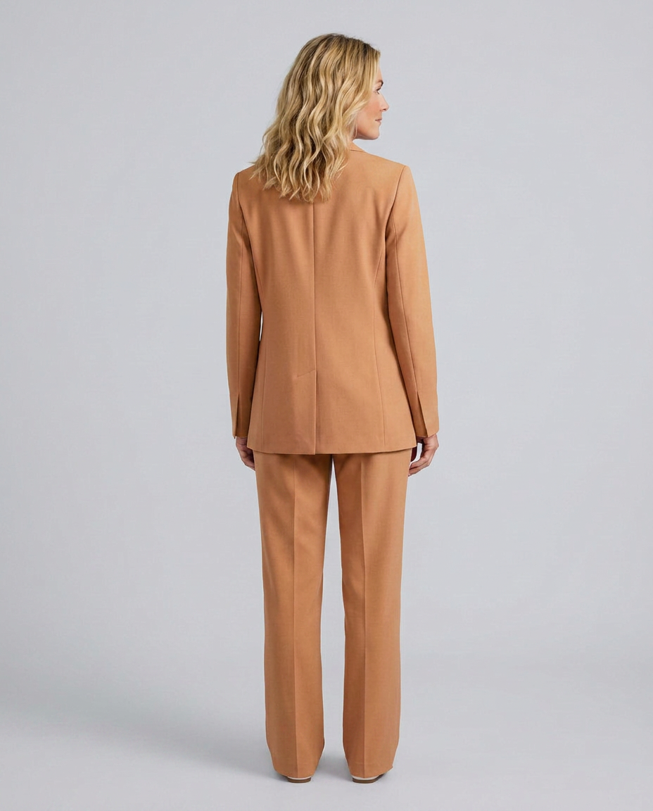 Women's Blazer Set with Straight-Leg Trousers, Tailored Lapel Collar - 16