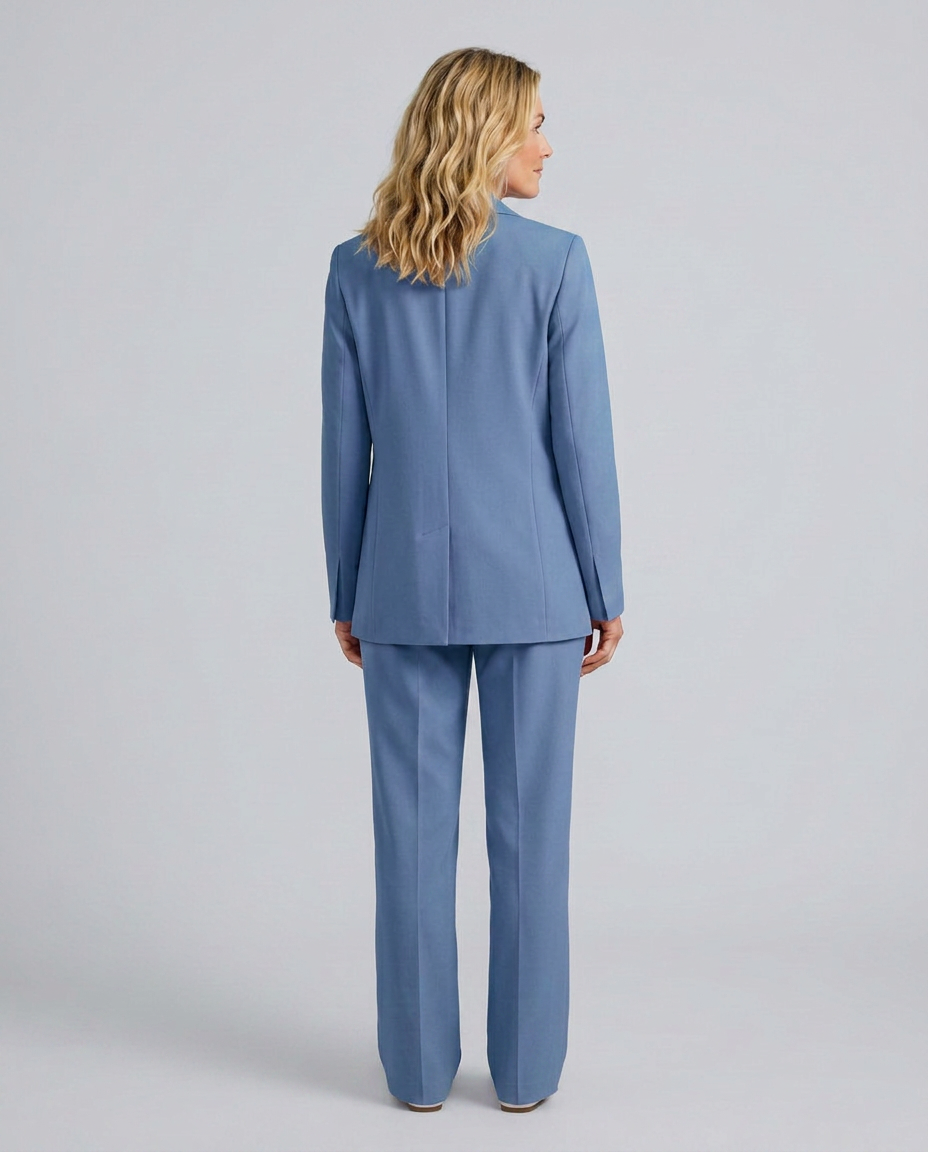 Women's Blazer Set with Straight-Leg Trousers, Tailored Lapel Collar - 19