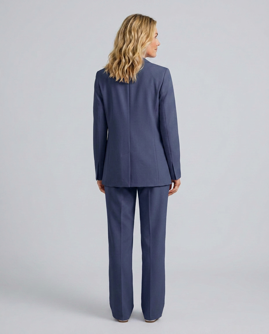 Women's Blazer Set with Straight-Leg Trousers, Tailored Lapel Collar - 13