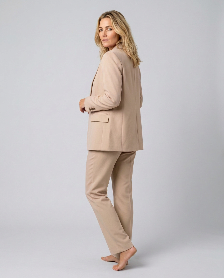 Women's Blazer Set with Straight-Leg Trousers, Tailored Lapel Collar - 11