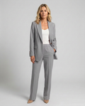 Women's Blazer Set with Straight-Leg Trousers, Tailored Lapel Collar - Grey