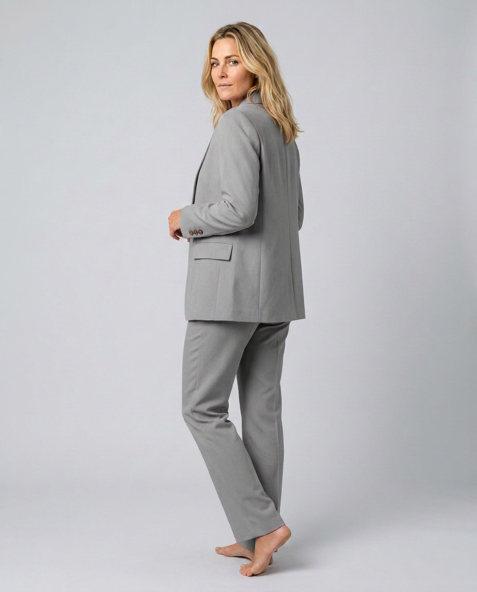 Women's Blazer Set with Straight-Leg Trousers, Tailored Lapel Collar - 8