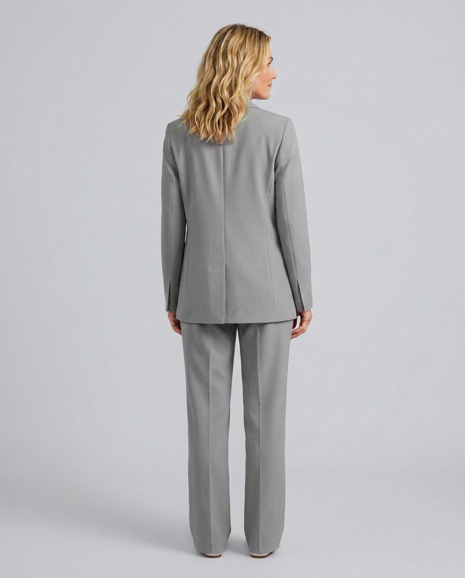 Women's Blazer Set with Straight-Leg Trousers, Tailored Lapel Collar - 7