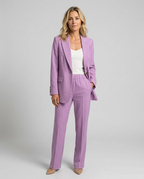 Women's Blazer Set with Straight-Leg Trousers, Tailored Lapel Collar - Purple