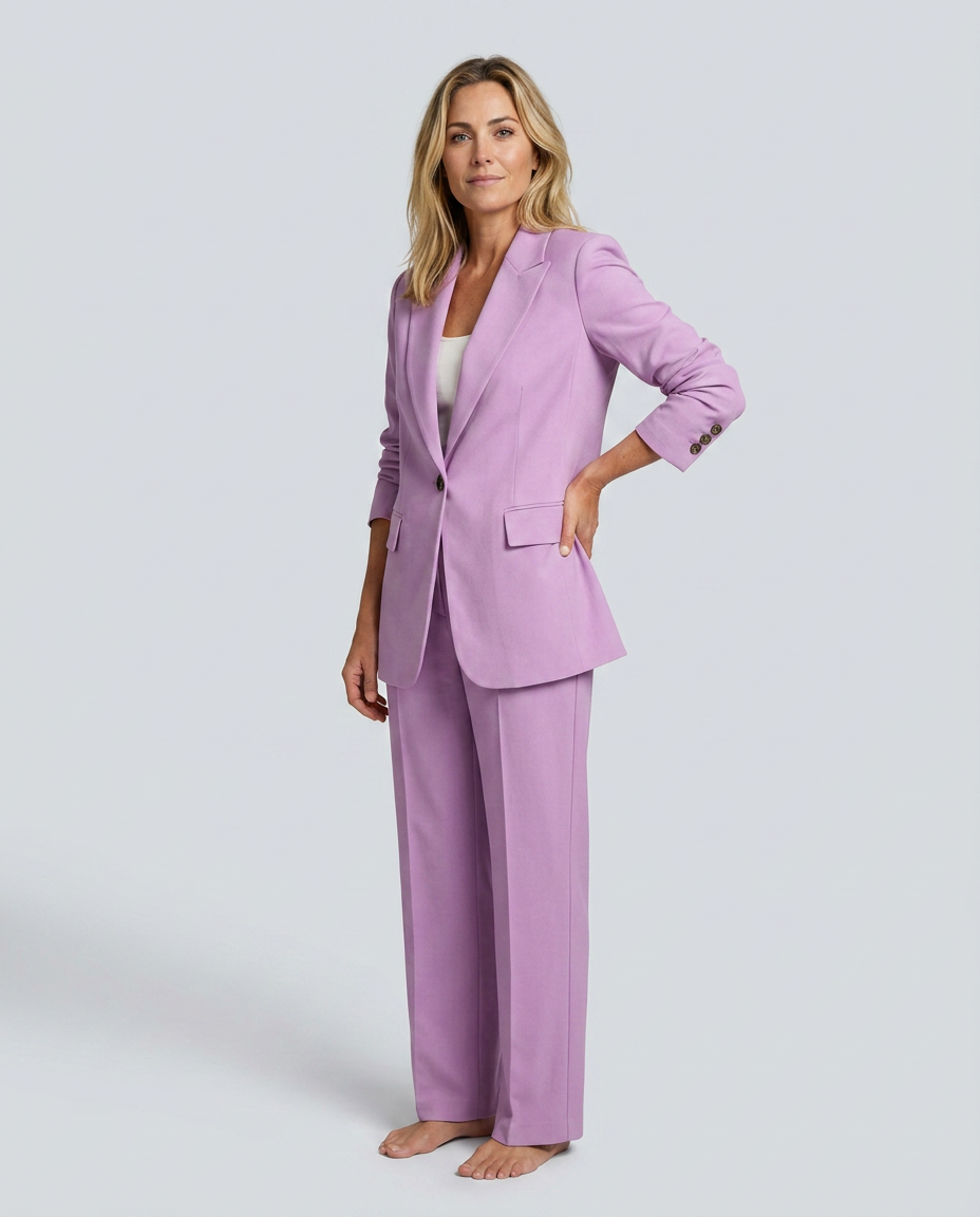 Women's Blazer Set with Straight-Leg Trousers, Tailored Lapel Collar - 5