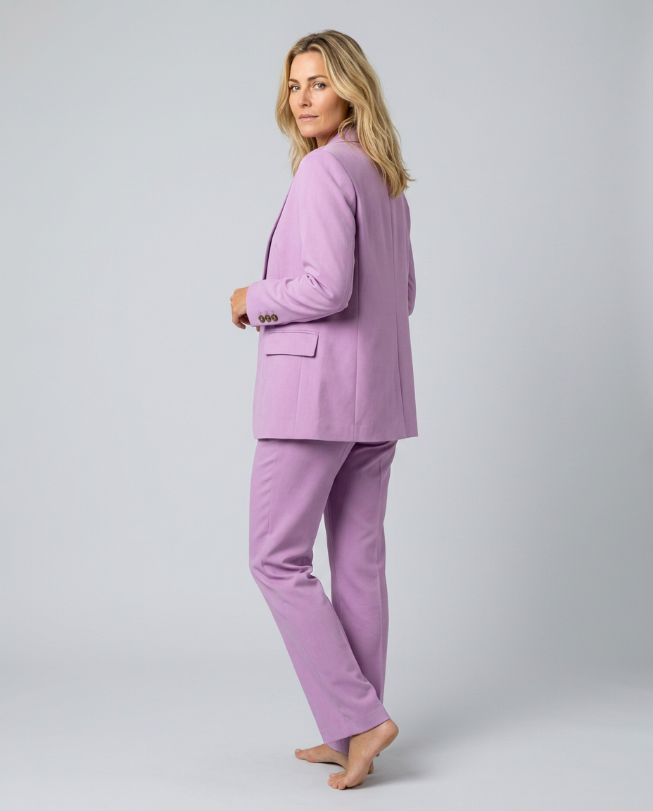 Women's Blazer Set with Straight-Leg Trousers, Tailored Lapel Collar - 4